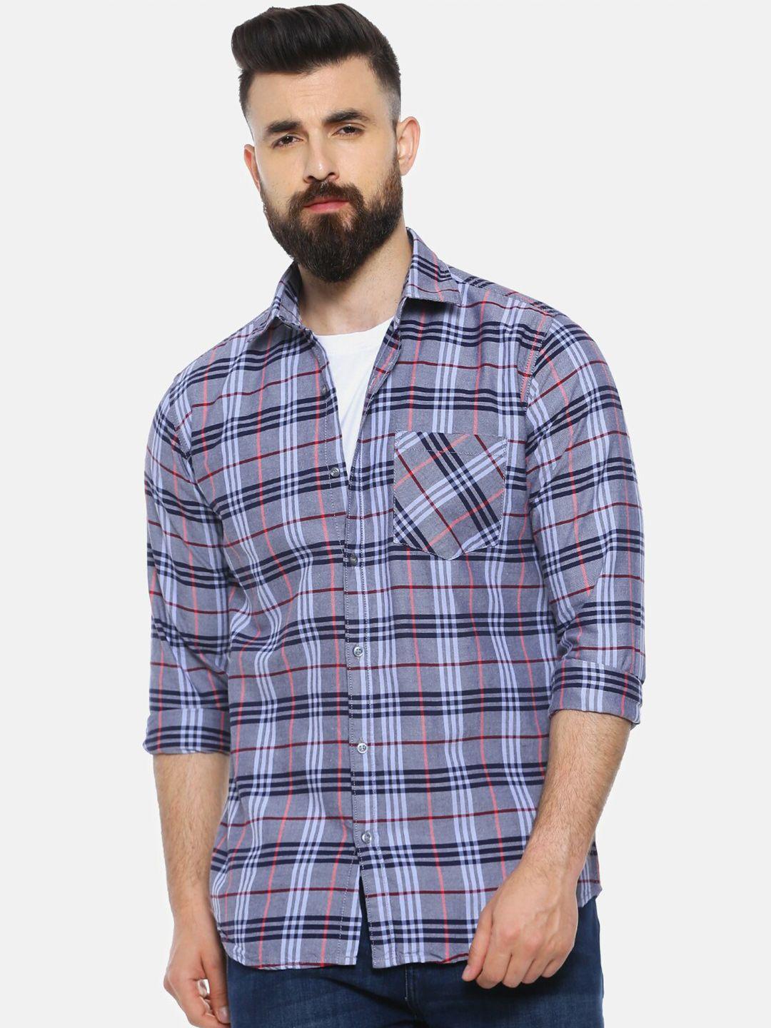 campus sutra men grey tartan checks checked casual shirt