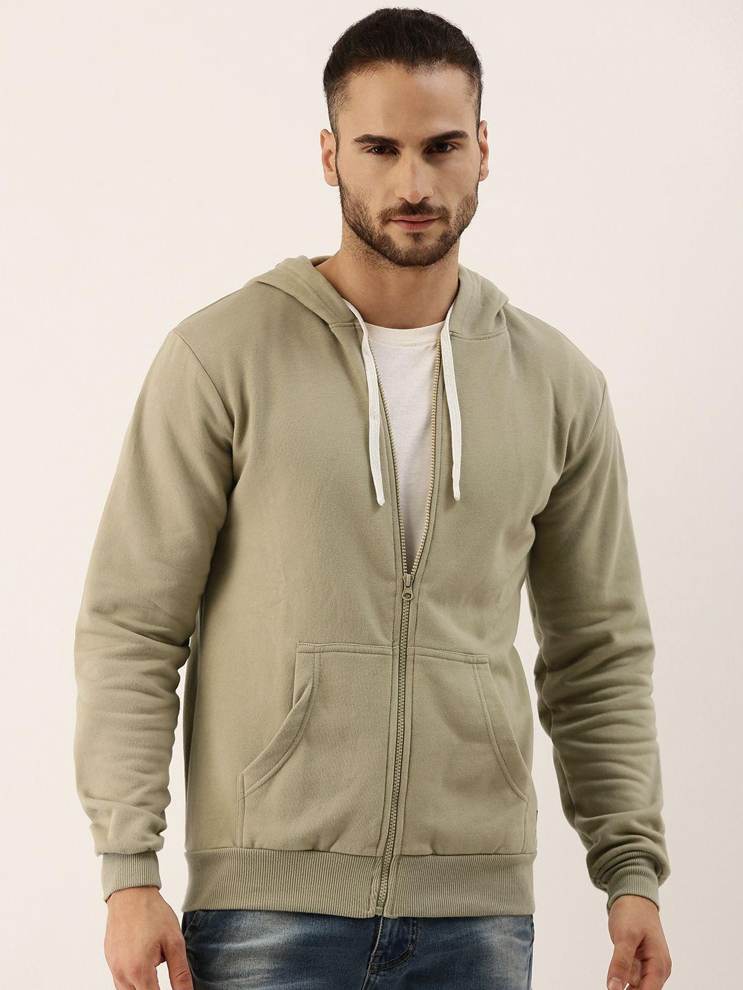 campus sutra men khaki pure cotton hooded sweatshirt