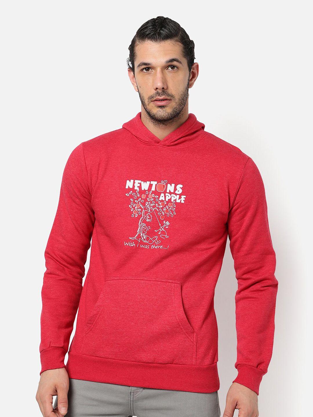 campus sutra men maroon printed hooded sweatshirt