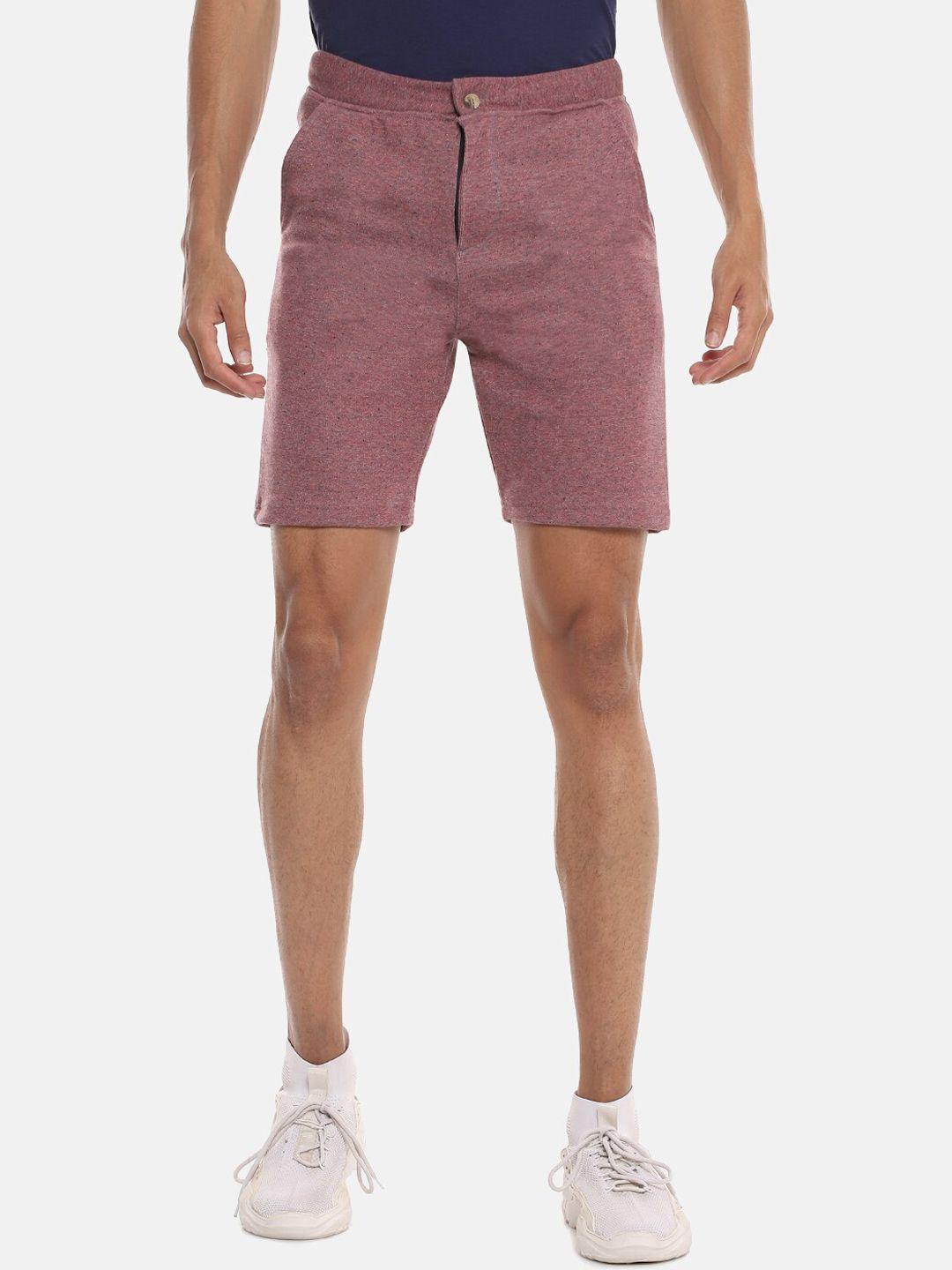 campus sutra men mauve solid regular fit chino shorts with melange effect