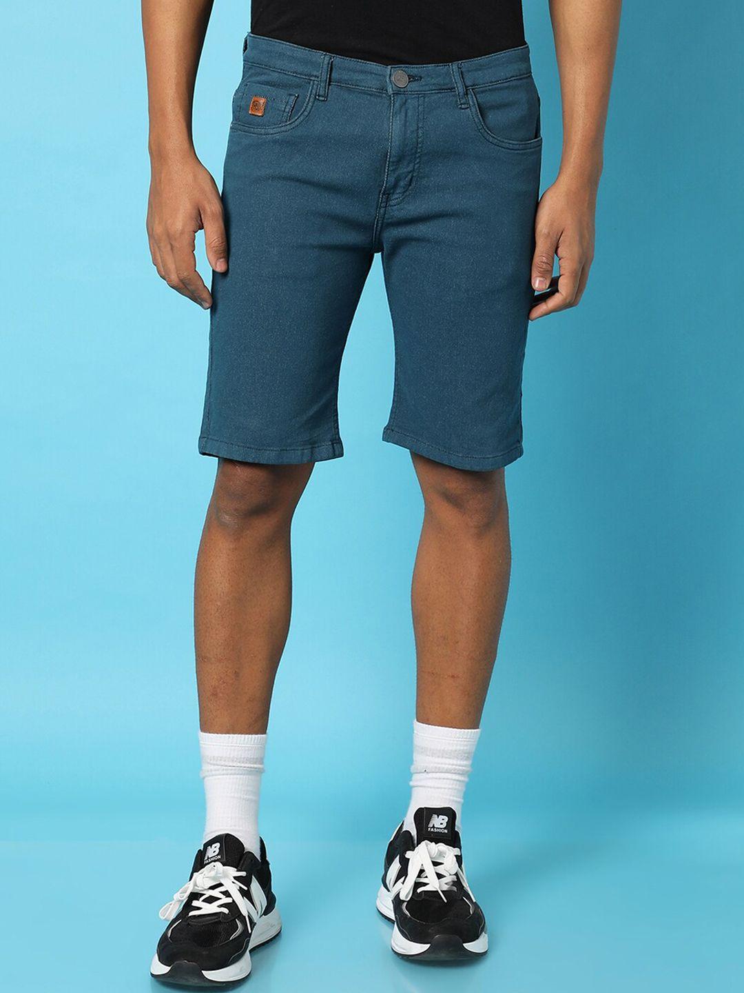 campus sutra men mid rise cotton denim shorts