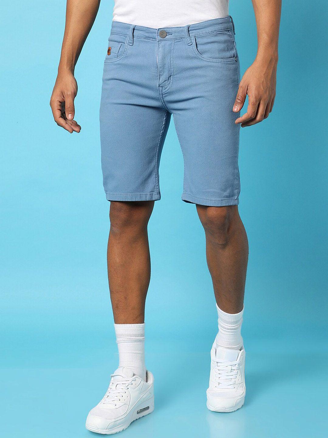 campus sutra men mid rise cotton denim shorts