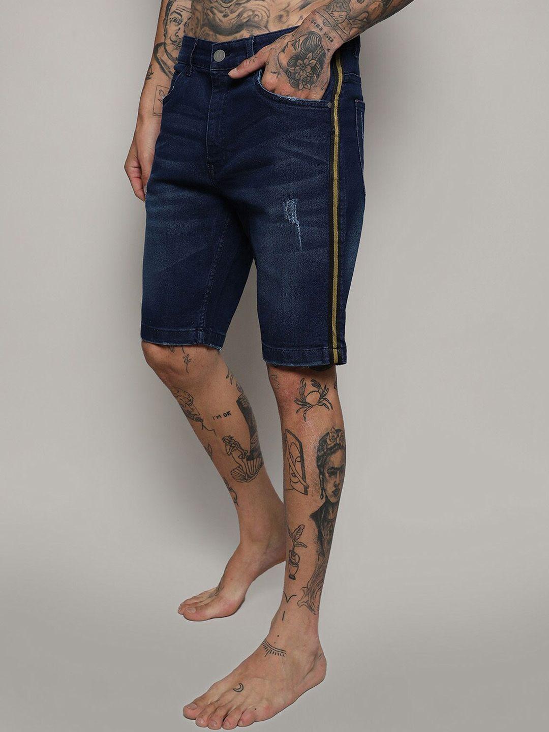 campus sutra men mid-rise cotton denim shorts