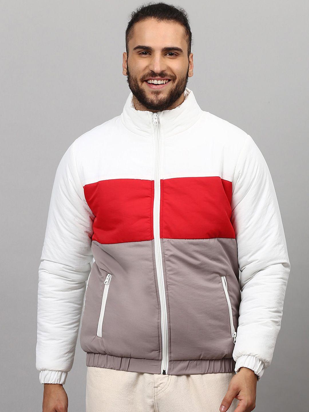 campus sutra men multicoloured colourblocked windcheater outdoor padded jacket