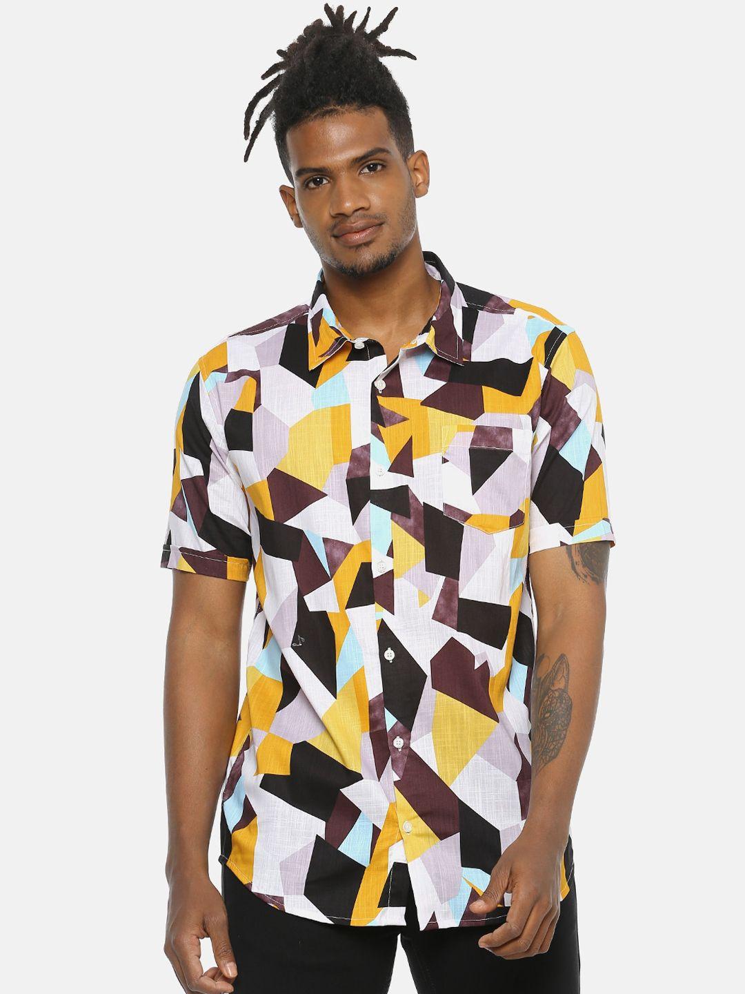 campus sutra men multicoloured regular fit printed casual shirt