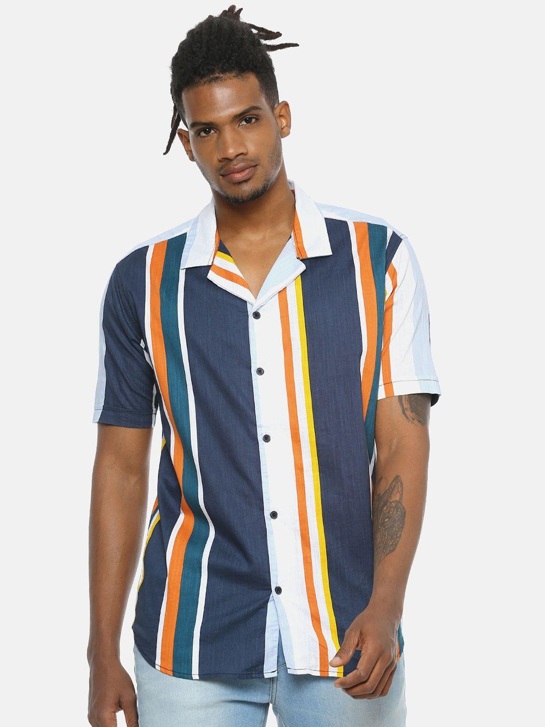 campus sutra men multicoloured regular fit striped casual shirt