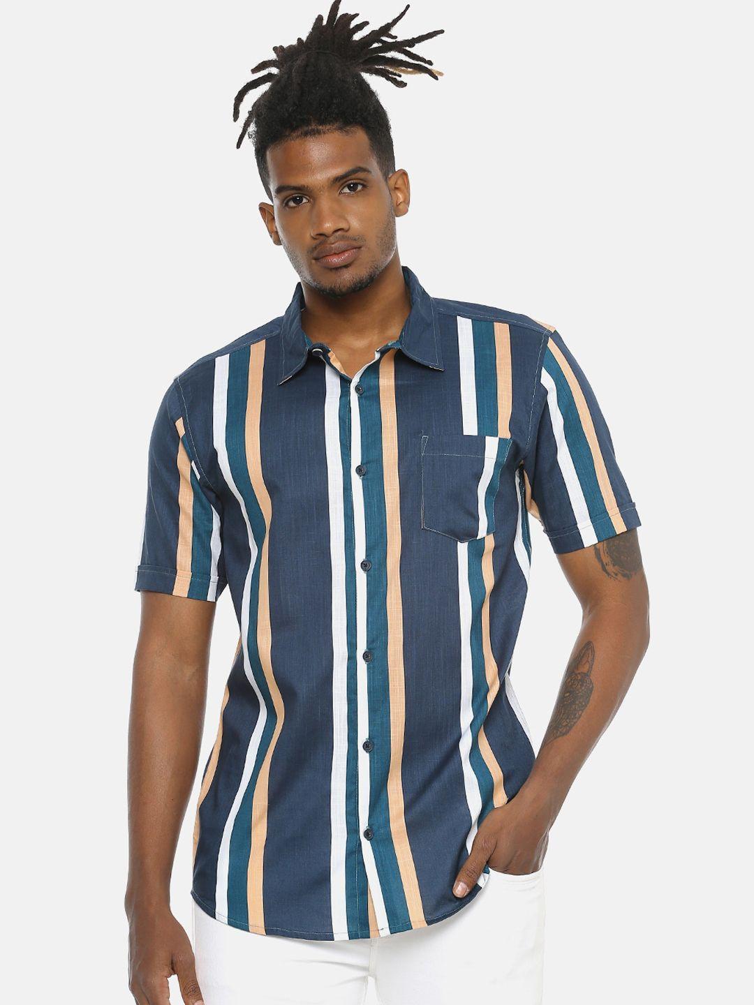 campus sutra men multicoloured regular fit striped casual shirt