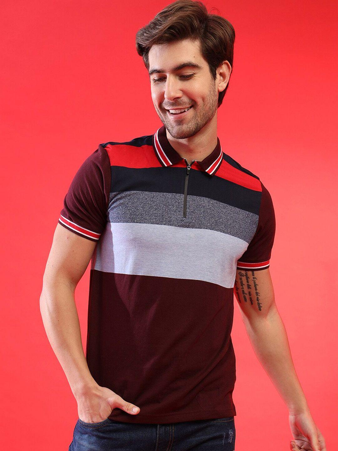 campus sutra men multicoloured striped cut outs outdoor t-shirt