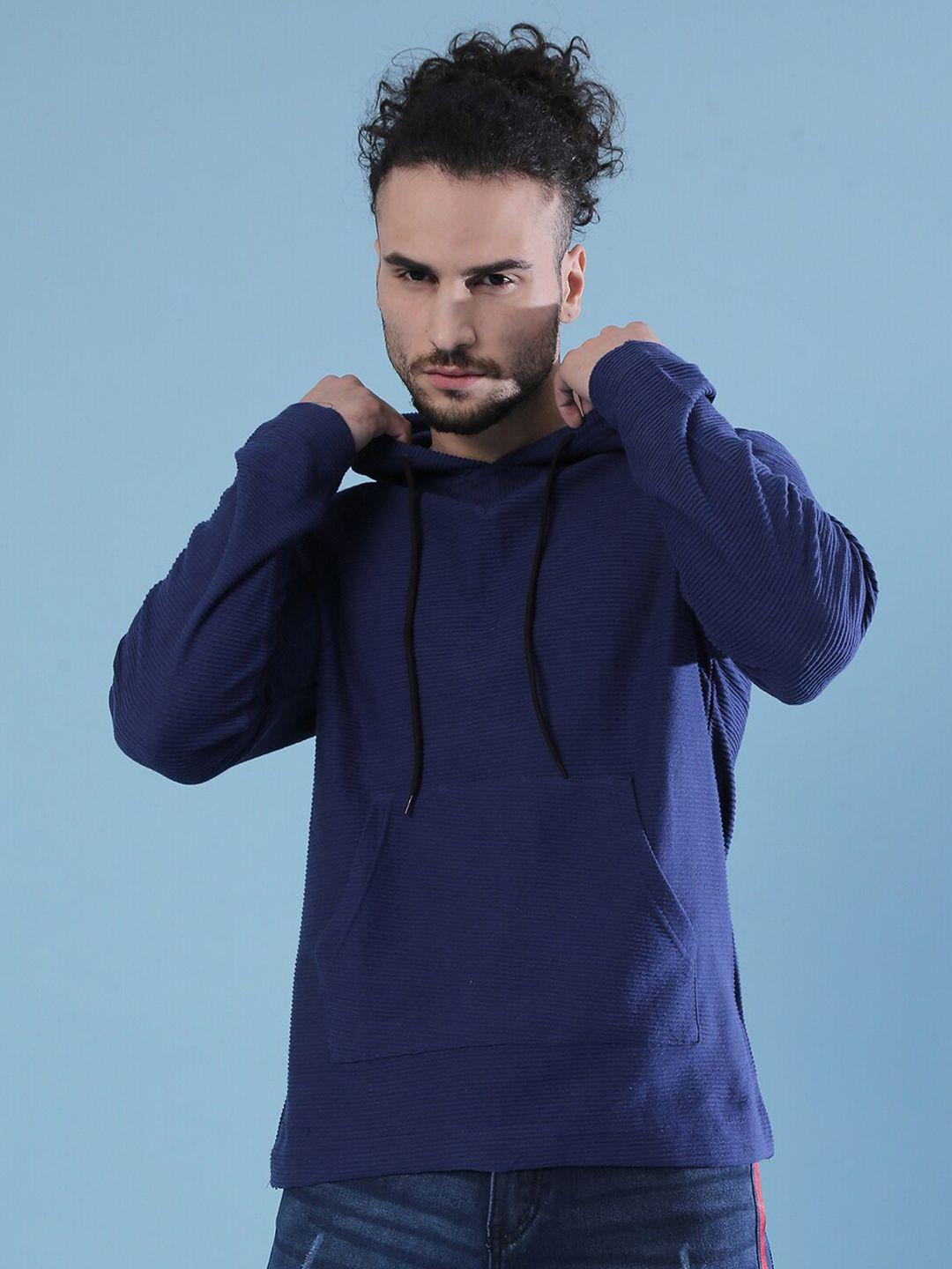 campus sutra men navy blue hooded sweatshirt