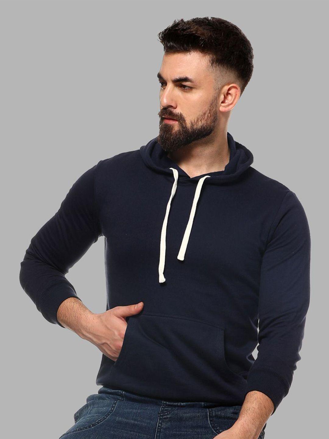 campus sutra men navy blue hooded sweatshirt