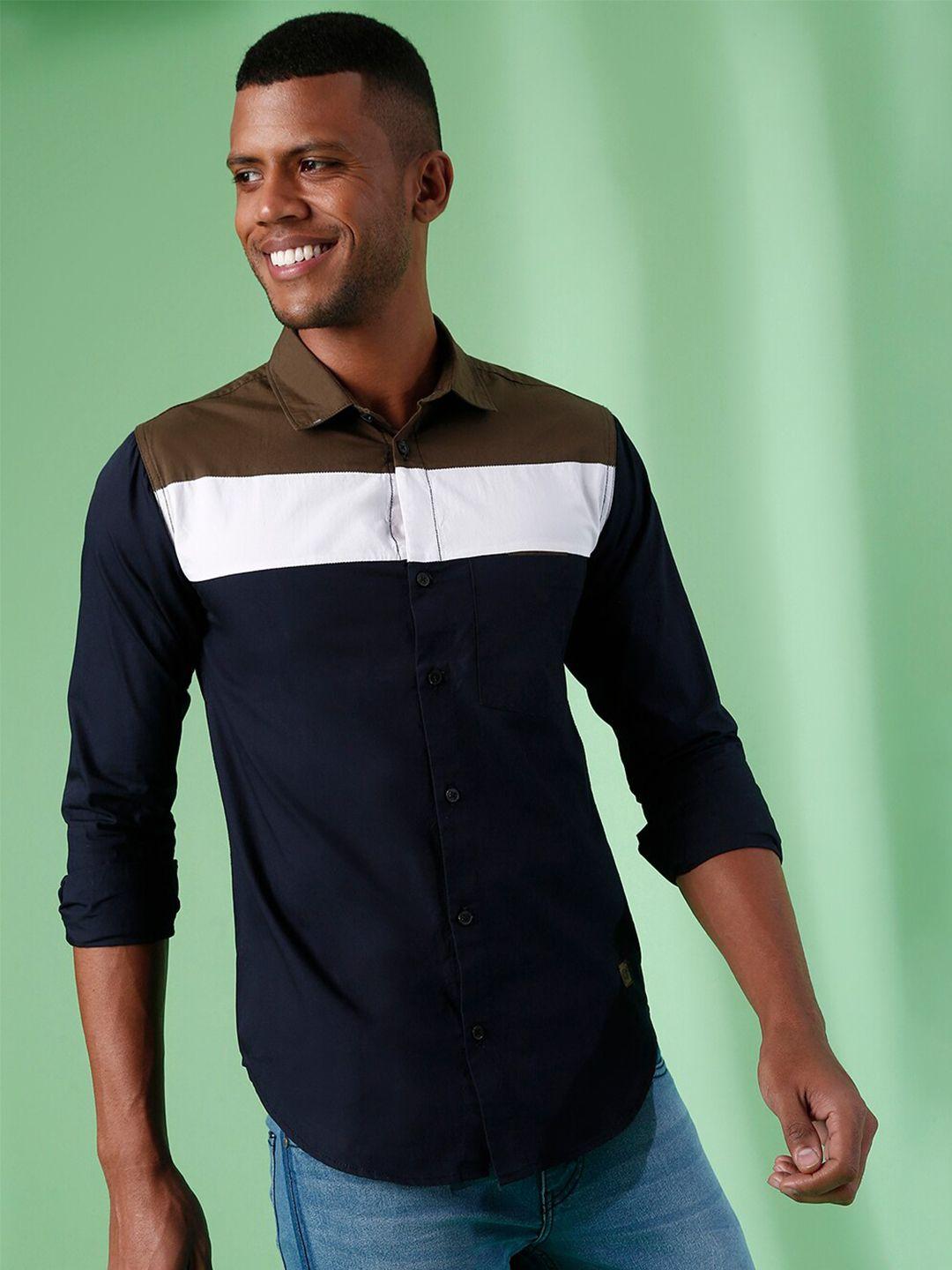 campus sutra men navy blue opaque casual shirt