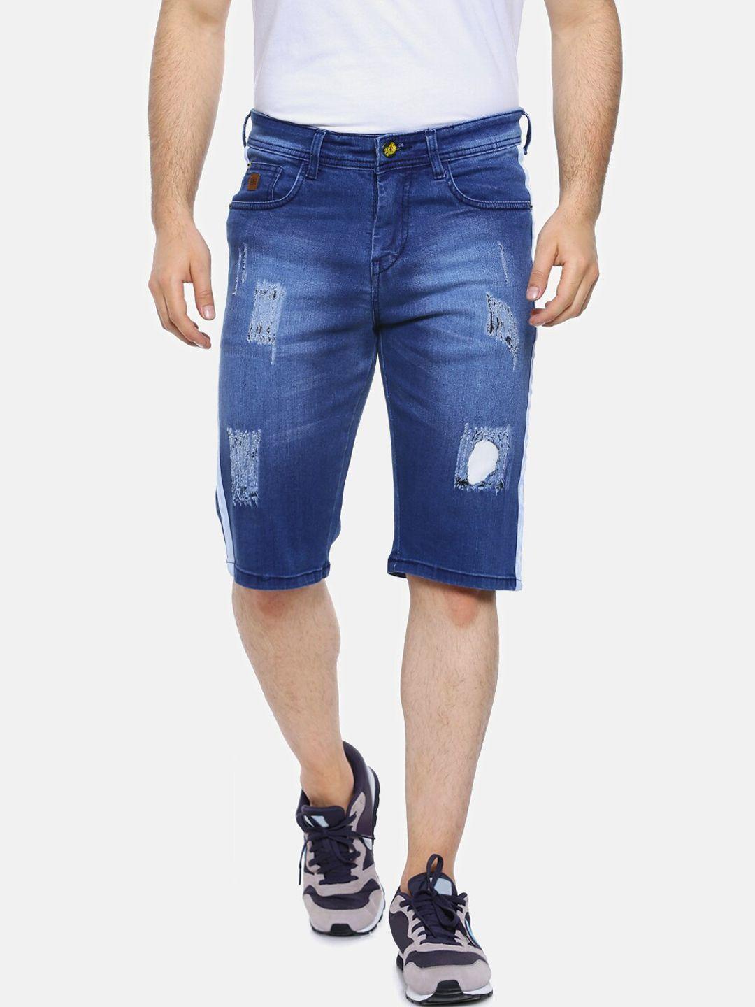 campus sutra men navy blue washed regular fit denim shorts