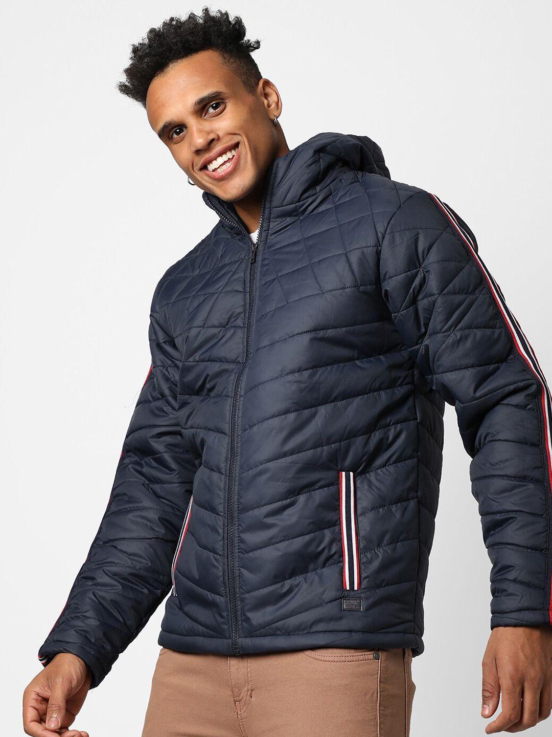 campus sutra men navy blue windcheater outdoor padded jacket