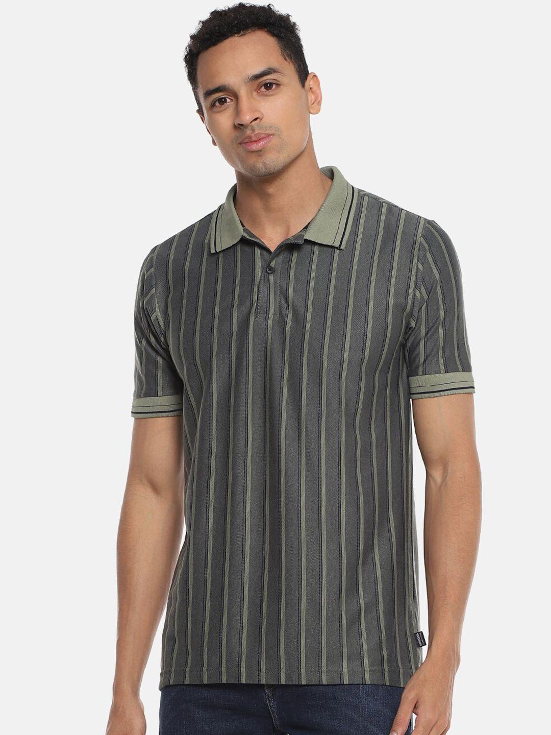 campus sutra men olive & dusty olive   striped polo collar t-shirt