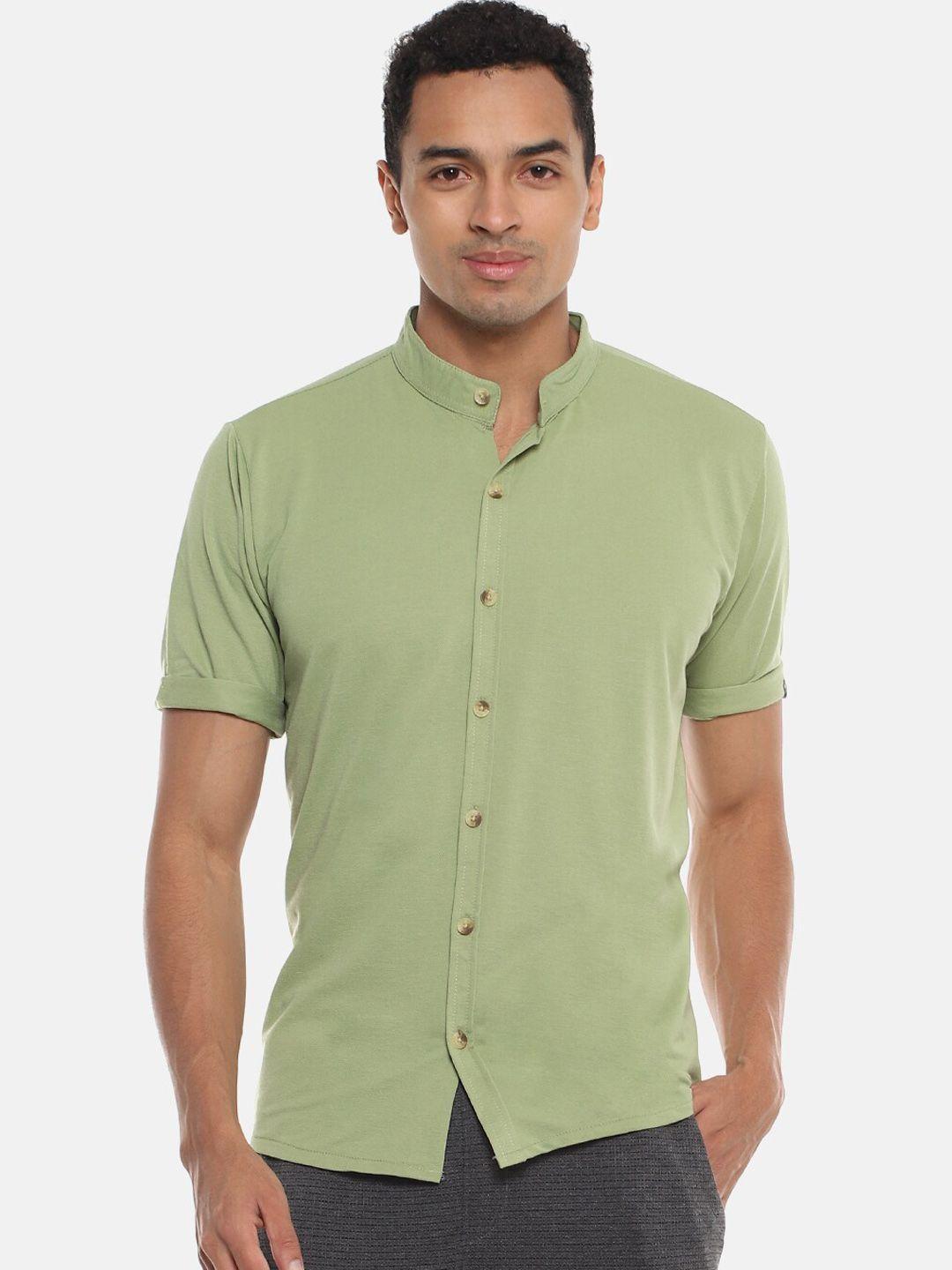 campus sutra men olive green regular fit solid casual shirt