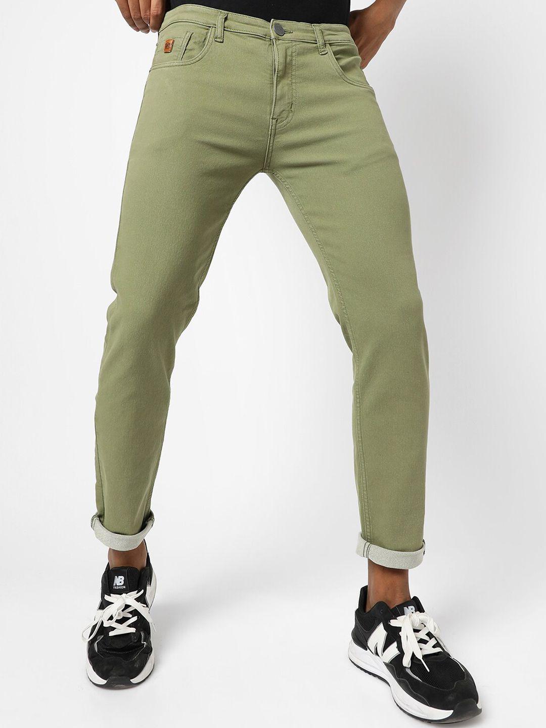 campus sutra men olive green smart slim fit stretchable jeans