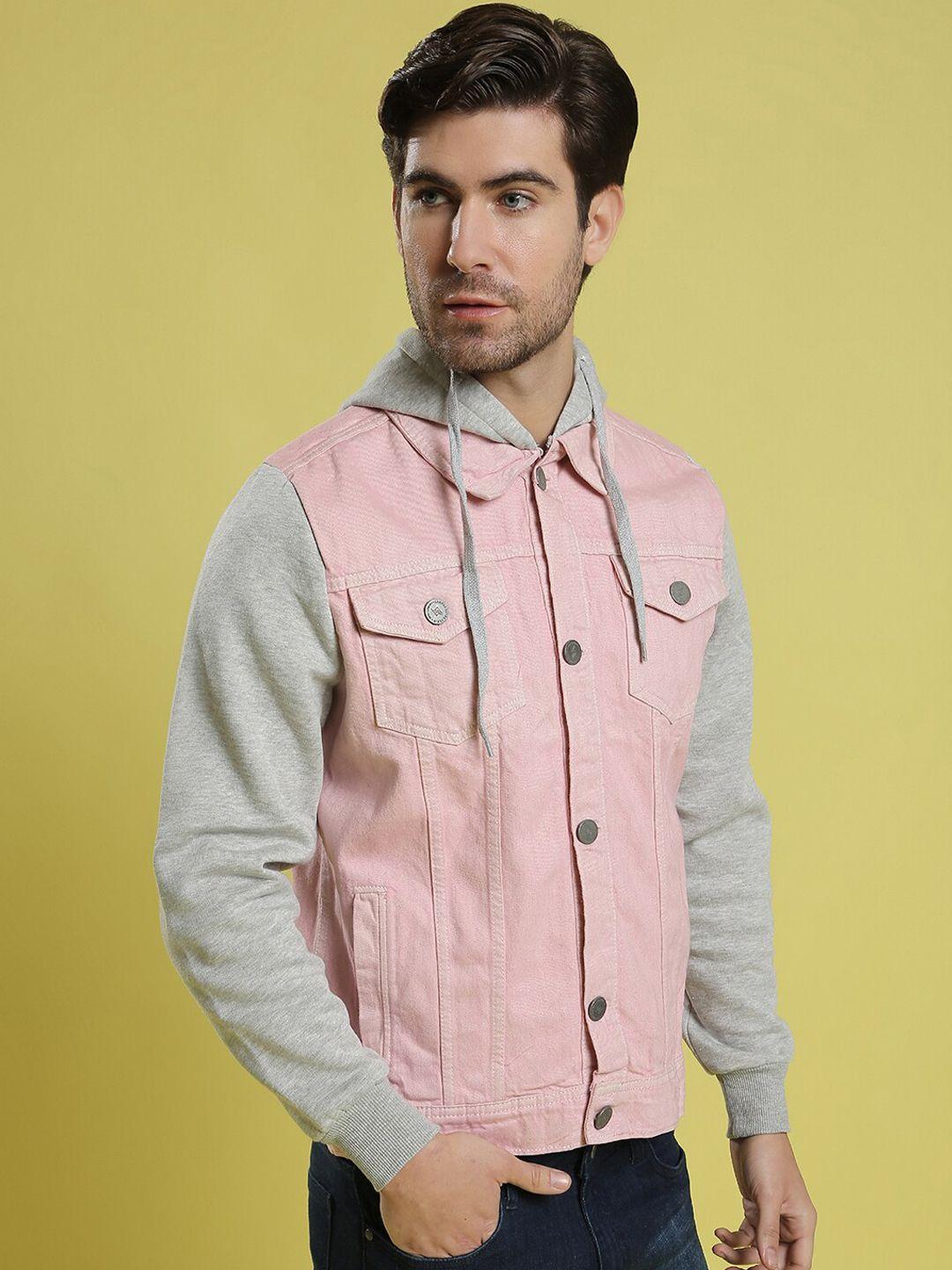 campus sutra men pink lightweight outdoor open front jacket