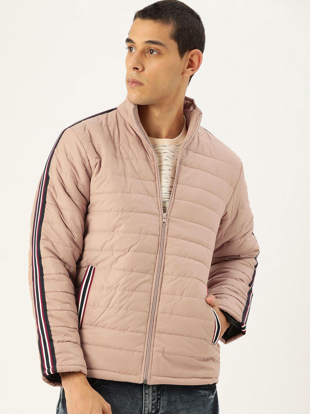 campus sutra men pink solid bio-wash padded jacket