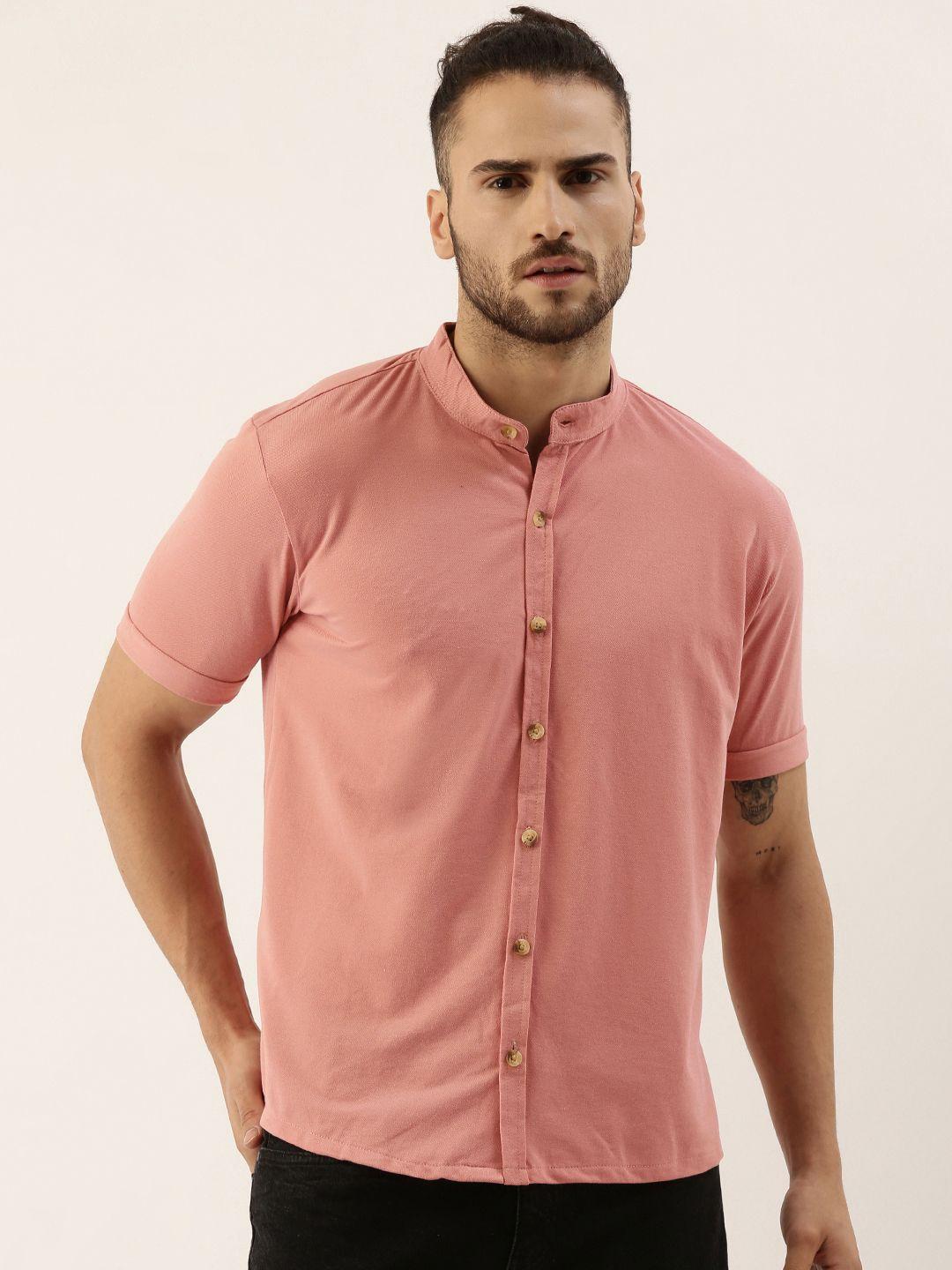 campus sutra men pink solid cotton casual shirt