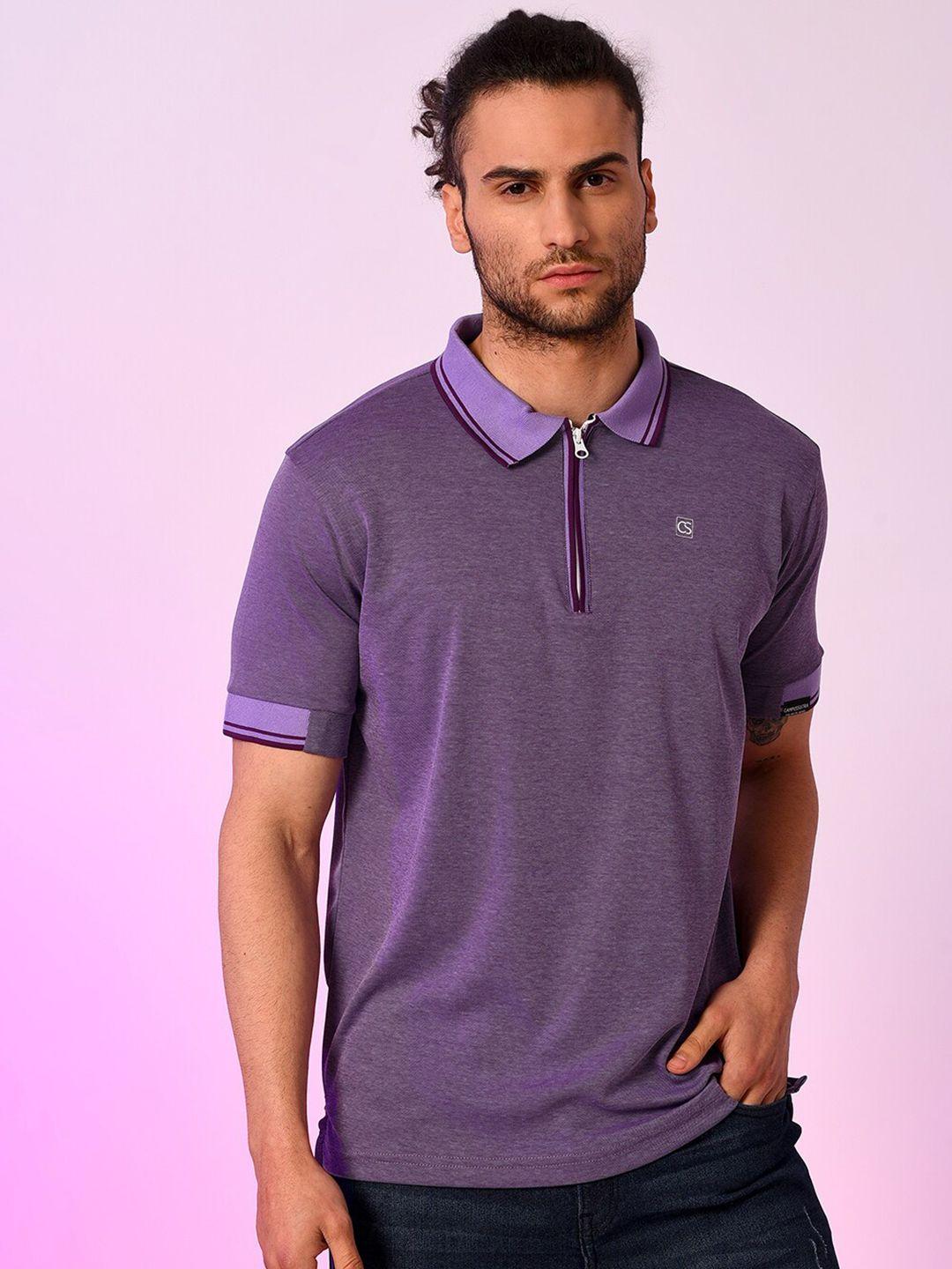 campus sutra men purple polo collar t-shirt