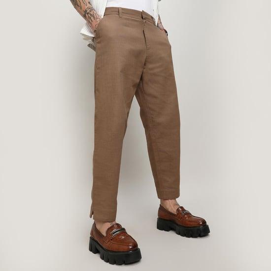 campus sutra men solid regular fit casual trousers