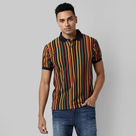 campus sutra men striped regular fit polo t-shirt