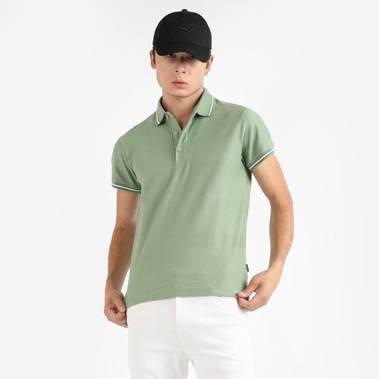 campus sutra men striped regular fit polo t-shirt