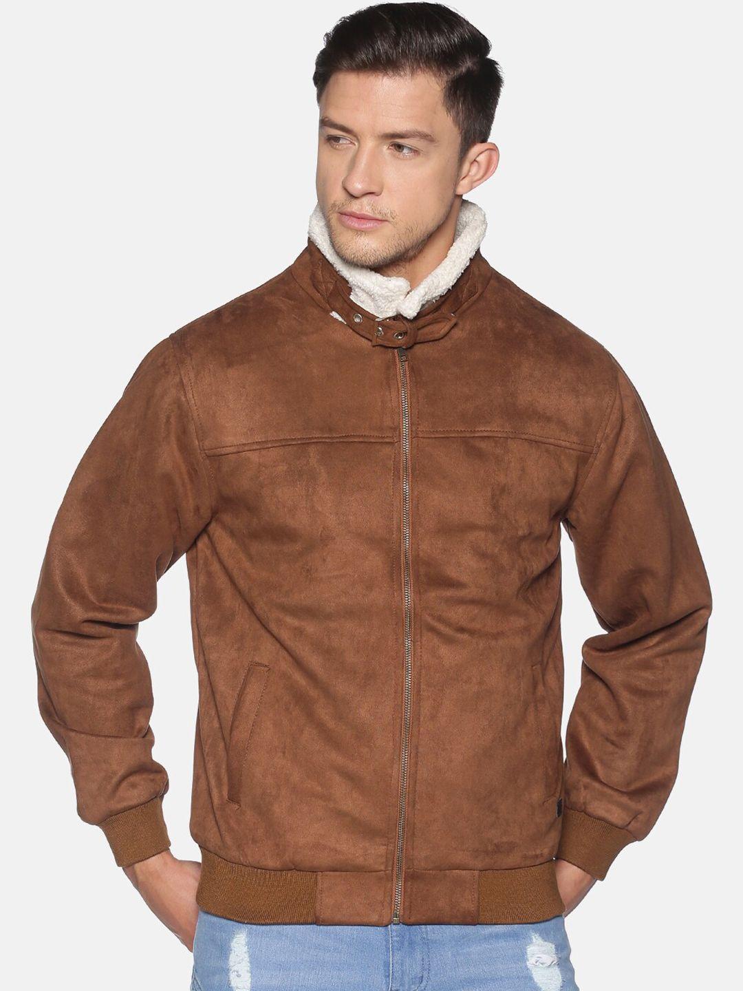 campus sutra men tan suede casual jacket