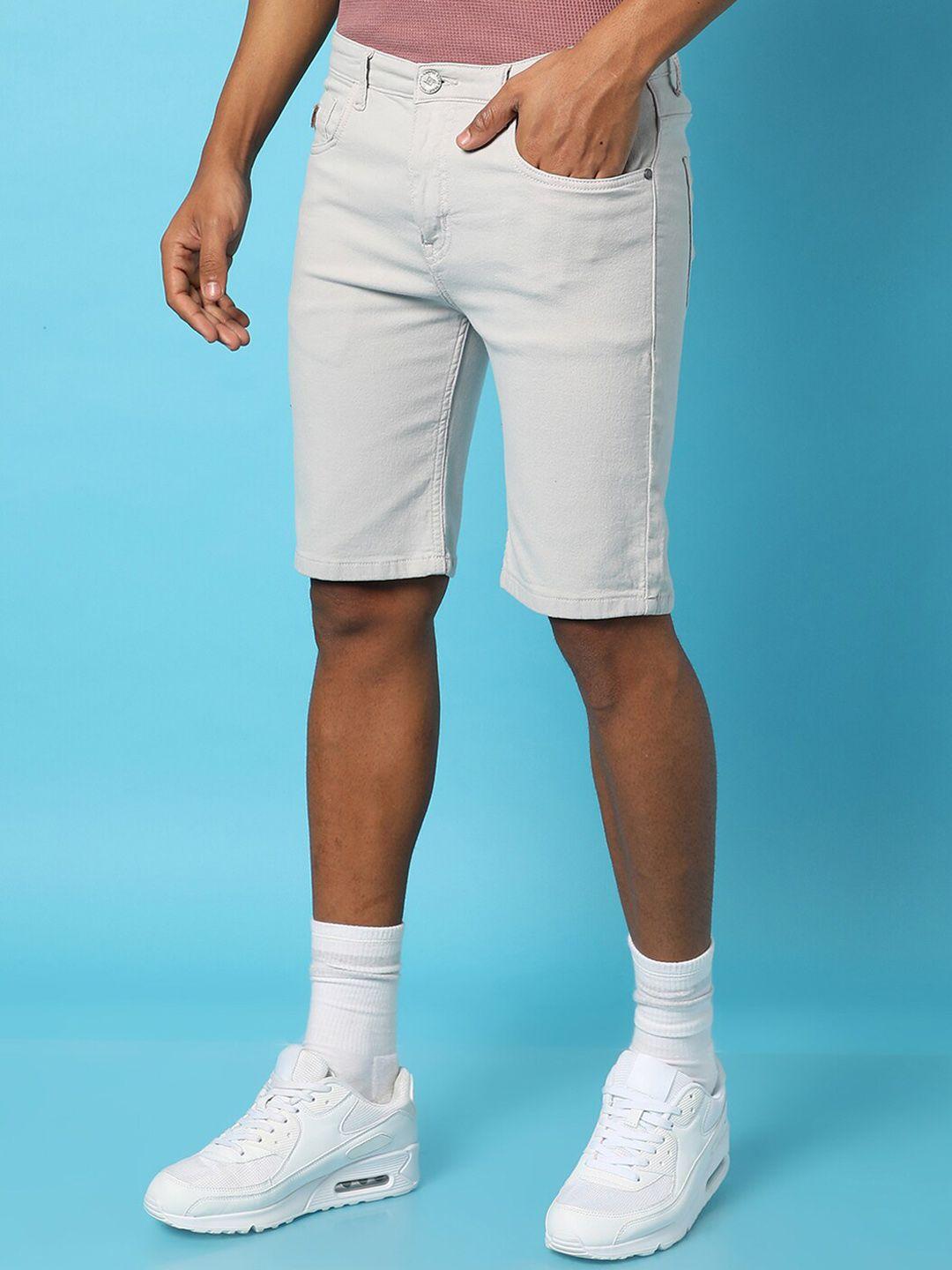 campus sutra men washed cotton denim shorts