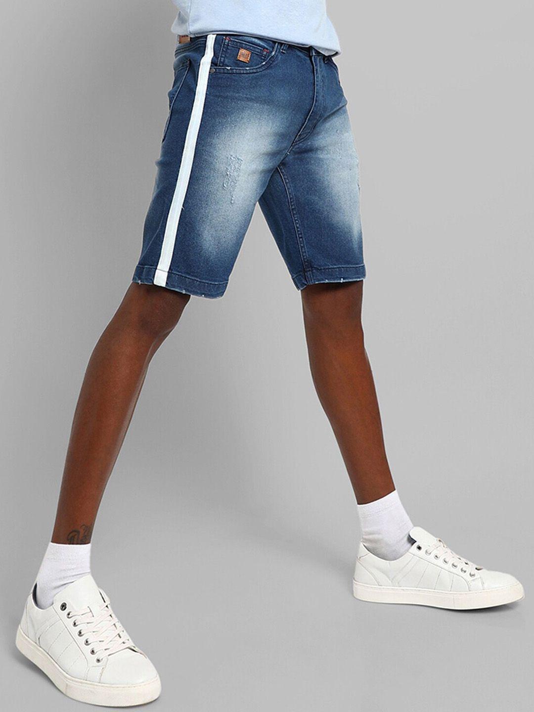 campus sutra men washed regular fit light-washed mid-rise denim shorts