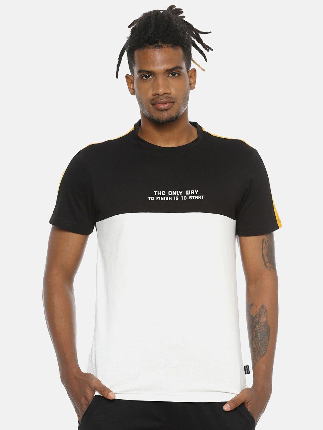 campus sutra men white & black colourblocked t-shirt