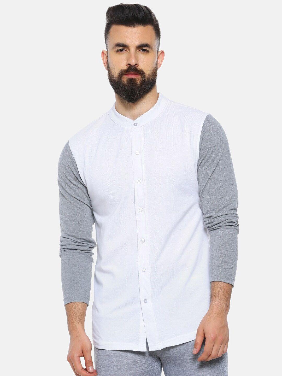 campus sutra men white & grey regular fit solid casual shirt
