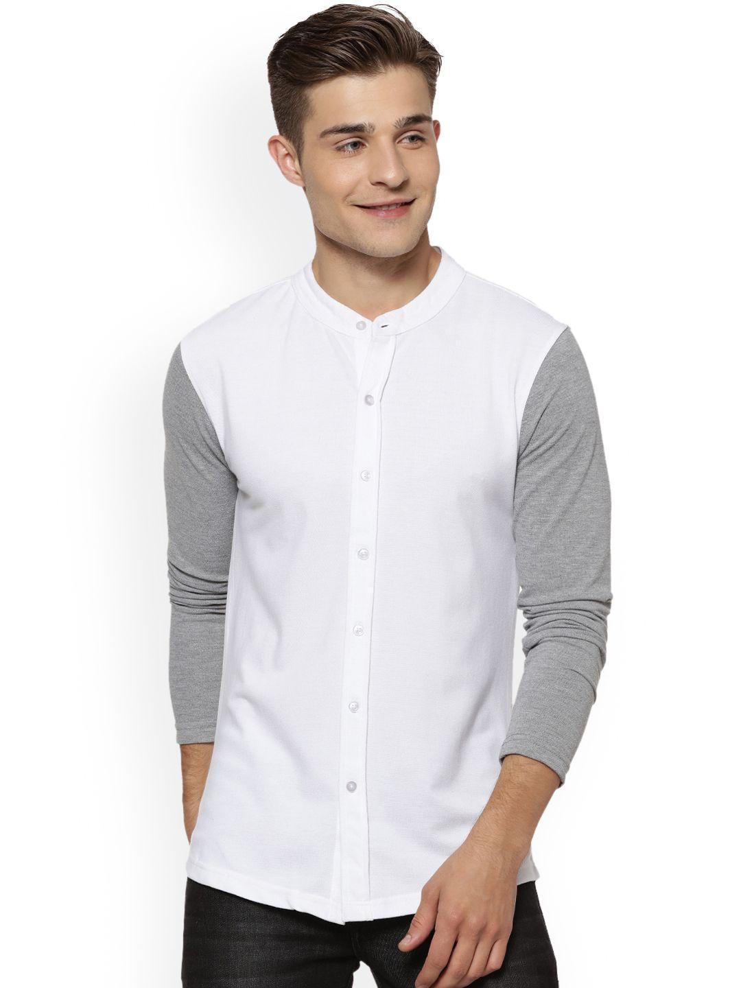 campus sutra men white regular fit solid casual shirt