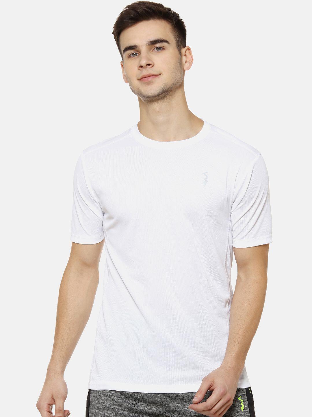 campus sutra men white solid round neck t-shirt