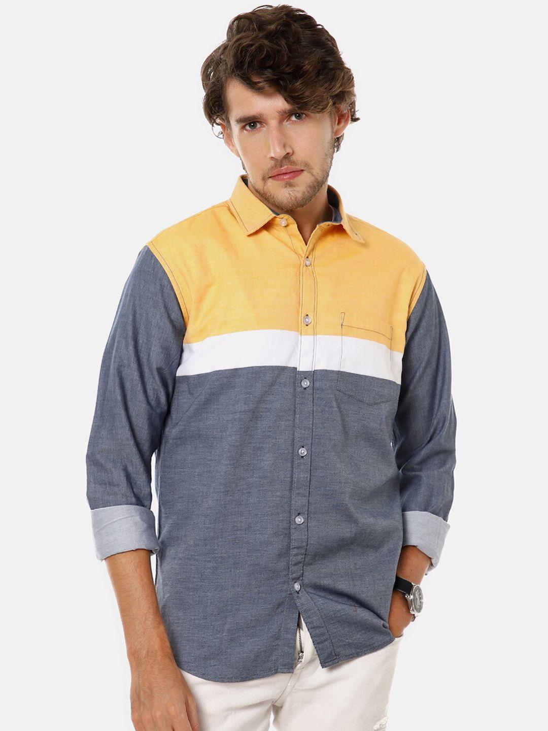 campus sutra men yellow & grey colourblocked casual shirt