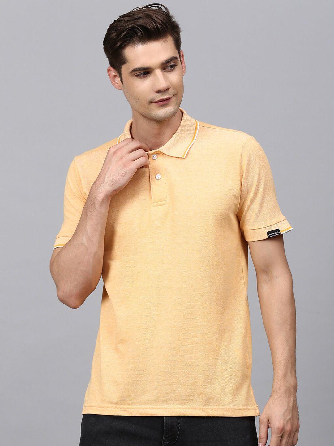 campus sutra men yellow polo collar outdoor t-shirt