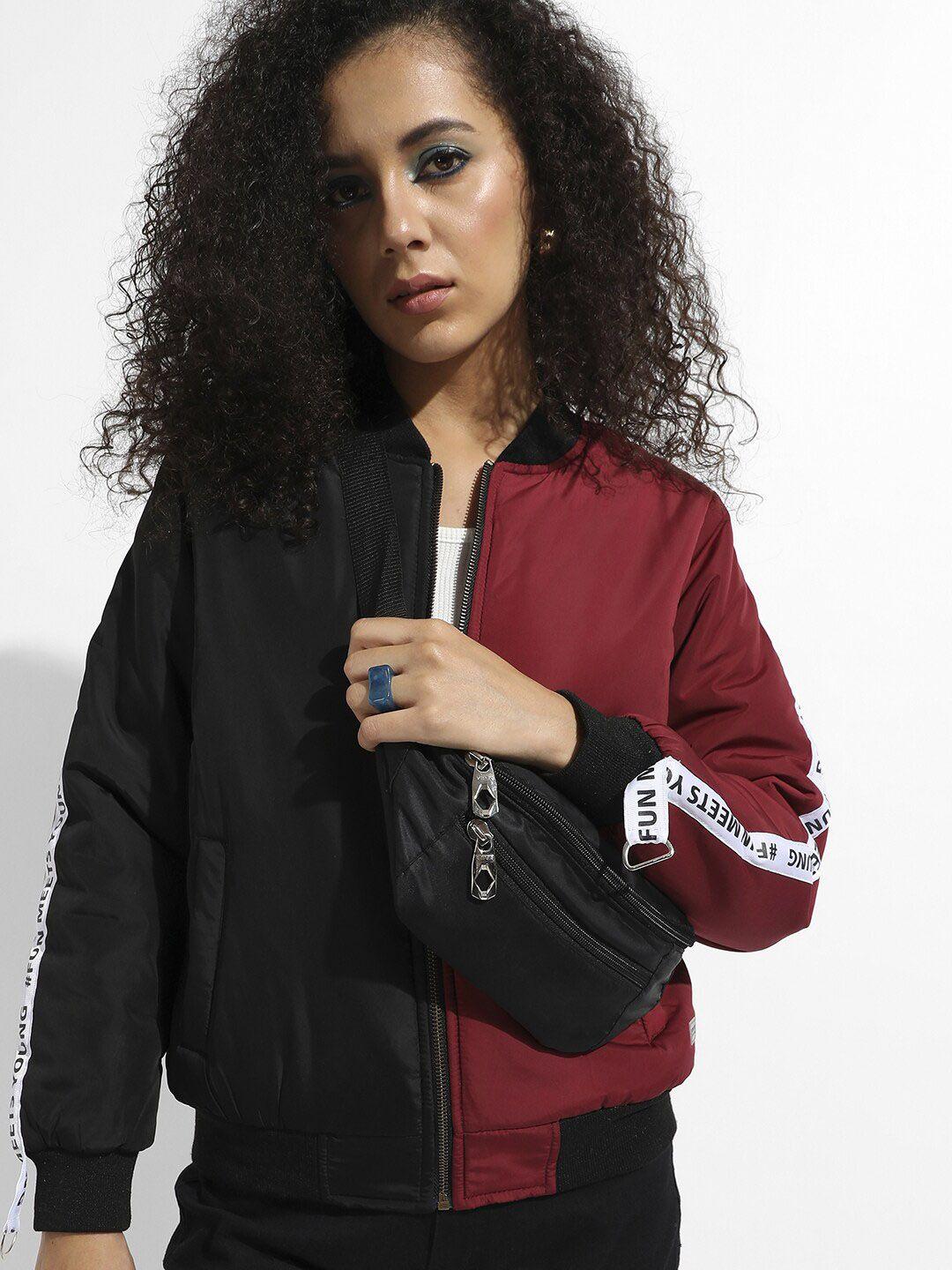 campus sutra mock collar colourblocked bomber jacket with windcheater