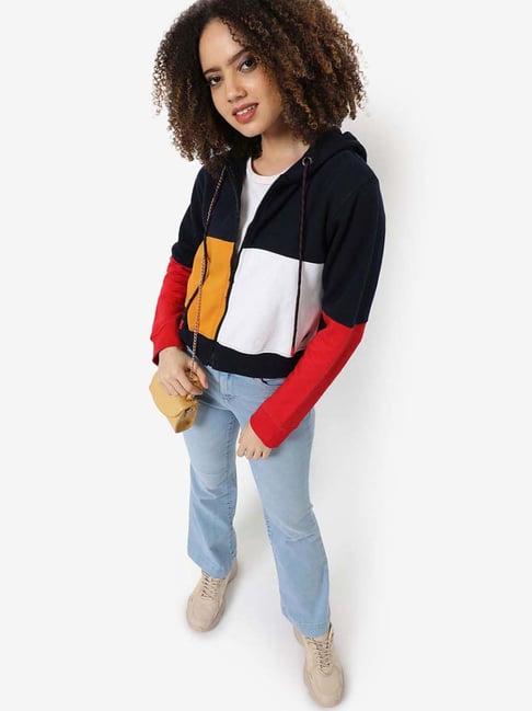 campus sutra multicolored cotton color-block sweatshirt