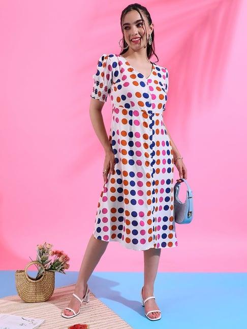 campus sutra multicolored polka dots a-line dress