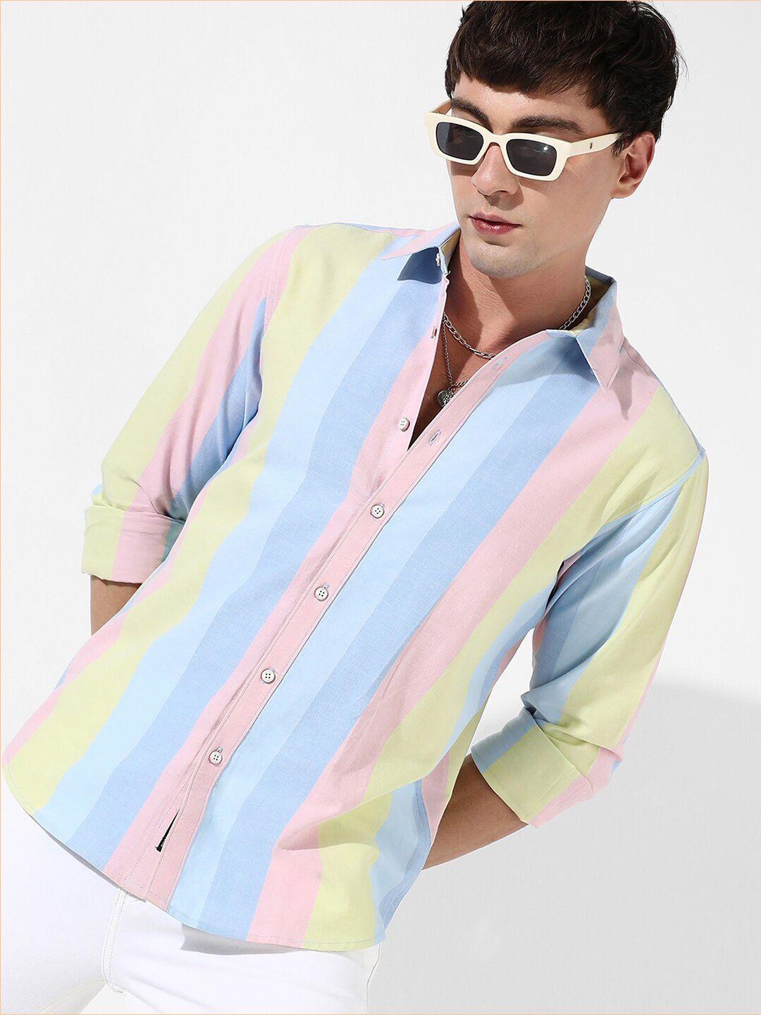 campus sutra multicolour classic multi striped cotton casual shirt