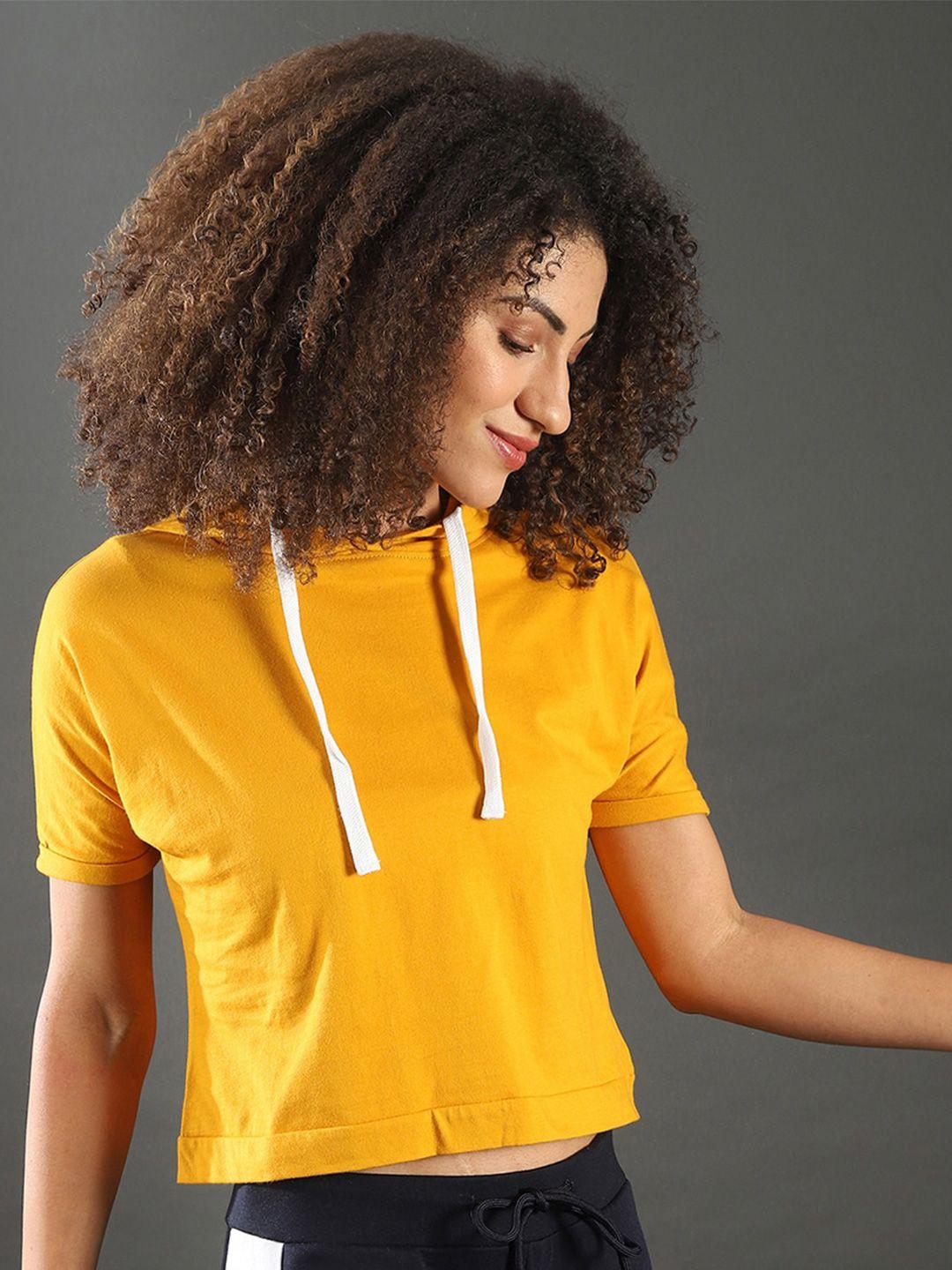 campus sutra mustard yellow regular crop top