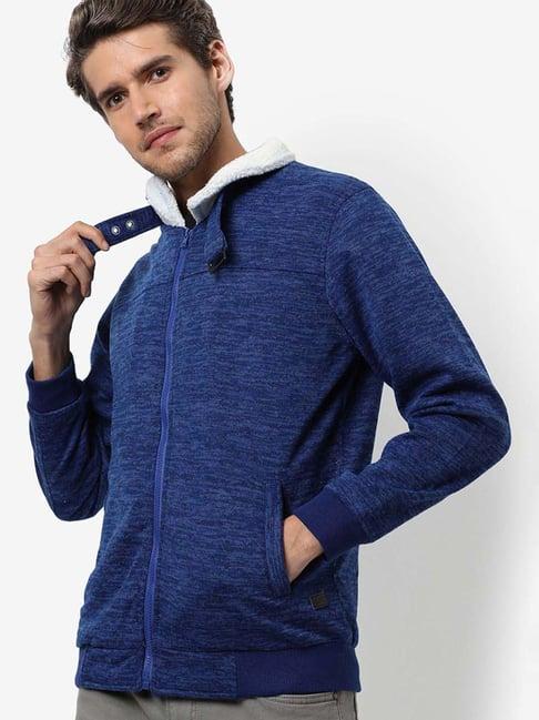 campus sutra navy cotton regular fit texture jacket