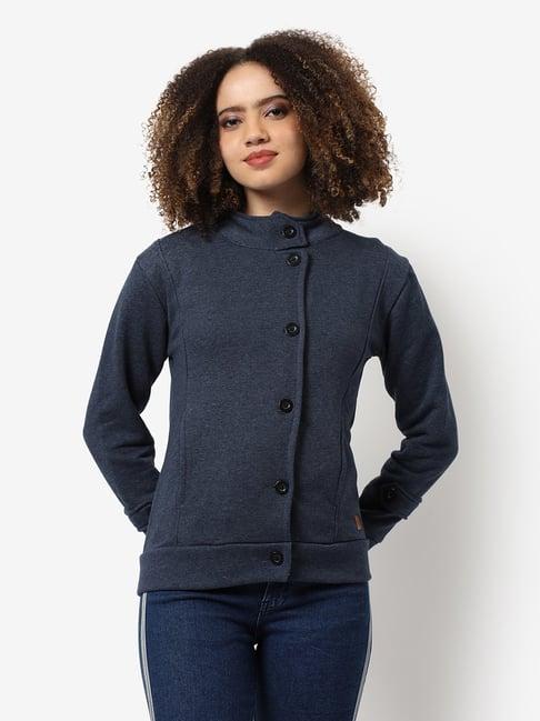 campus sutra navy cotton textured jacket