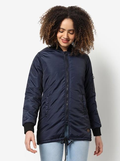 campus sutra navy regular fit bomber jacket