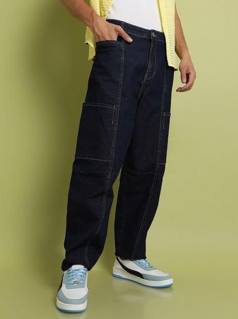 campus sutra navy regular fit cargo jeans