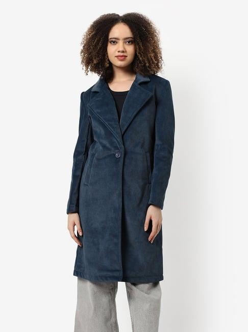 campus sutra navy regular fit long coat