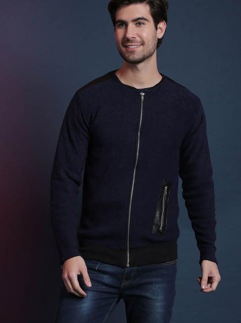 campus sutra navy round neck windcheater jacket