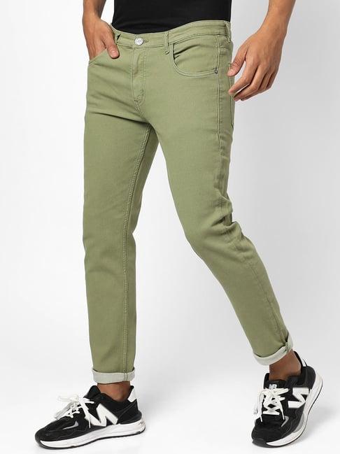 campus sutra olive regular fit jeans