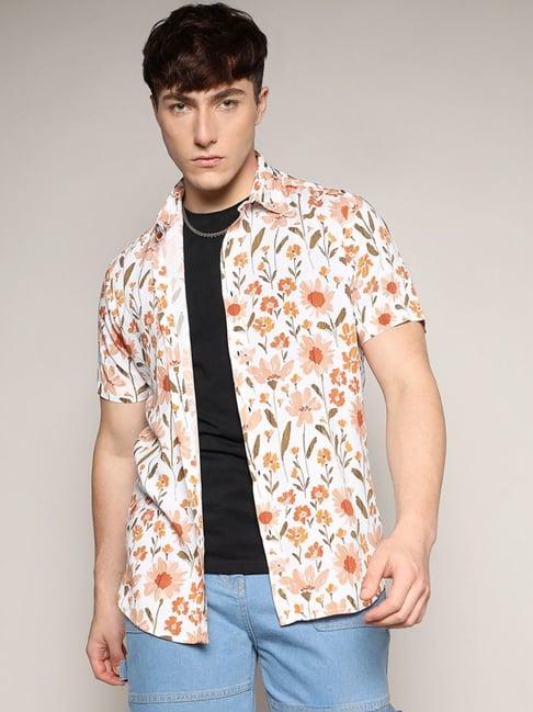 campus sutra orange regular fit floral print shirt