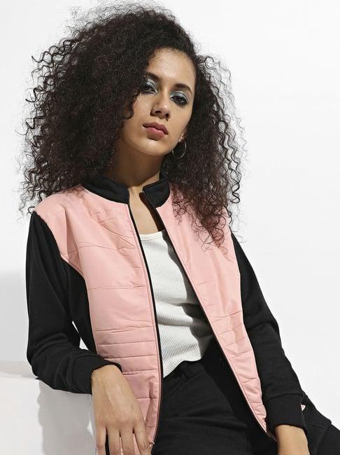 campus sutra peach & black cotton quilted pattern jacket